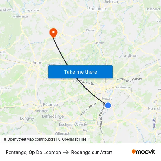 Fentange, Op De Leemen to Redange sur Attert map