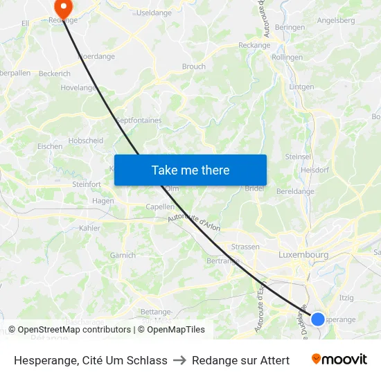 Hesperange, Cité Um Schlass to Redange sur Attert map