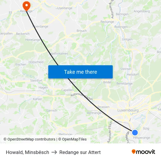 Howald, Minsbësch to Redange sur Attert map