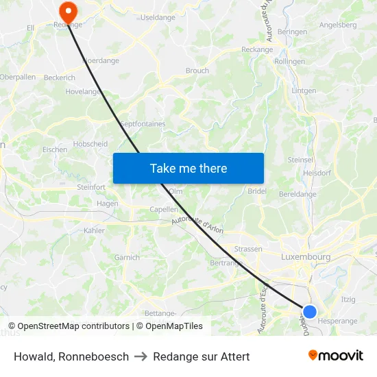 Howald, Ronneboesch to Redange sur Attert map
