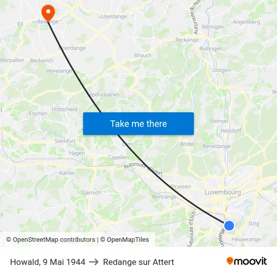 Howald, 9 Mai 1944 to Redange sur Attert map