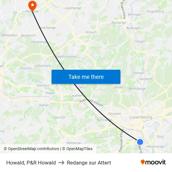 Howald, P&R Howald to Redange sur Attert map