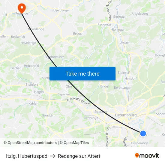 Itzig, Hubertuspad to Redange sur Attert map