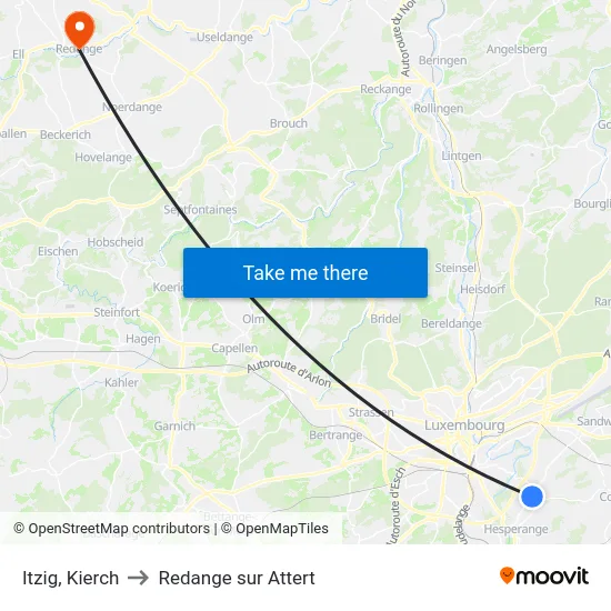 Itzig, Kierch to Redange sur Attert map