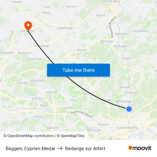 Beggen, Cyprien Merjai to Redange sur Attert map