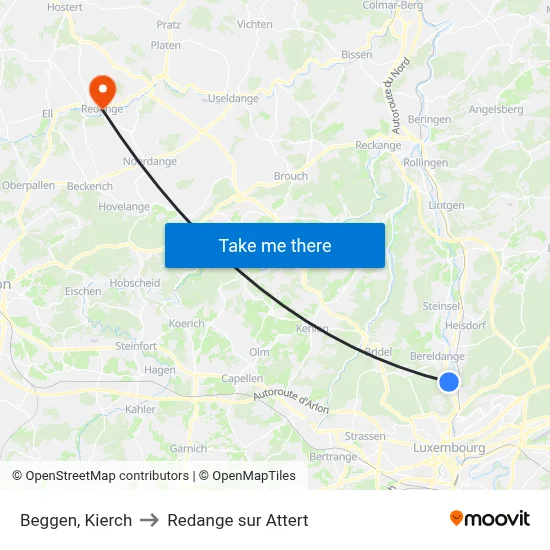 Beggen, Kierch to Redange sur Attert map