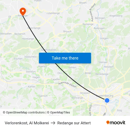 Verlorenkost, Al Molkerei to Redange sur Attert map