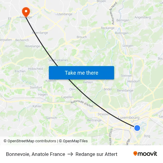 Bonnevoie, Anatole France to Redange sur Attert map