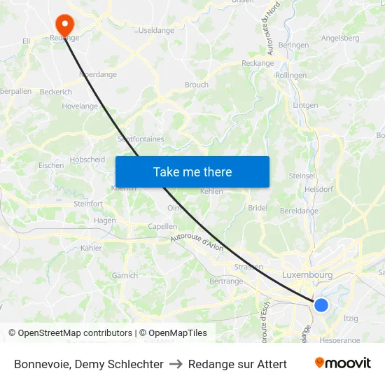 Bonnevoie, Demy Schlechter to Redange sur Attert map