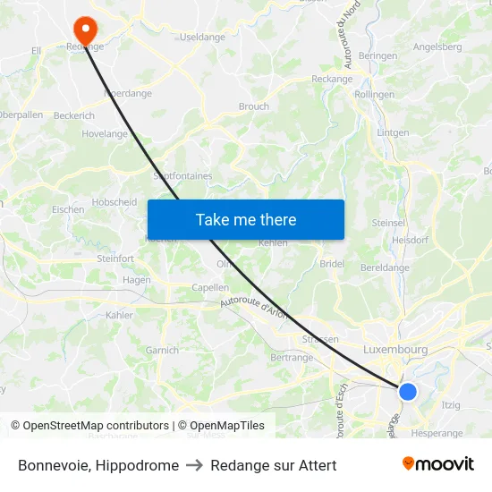Bonnevoie, Hippodrome to Redange sur Attert map