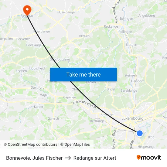 Bonnevoie, Jules Fischer to Redange sur Attert map