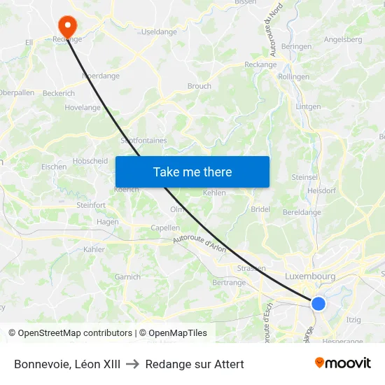 Bonnevoie, Léon XIII to Redange sur Attert map