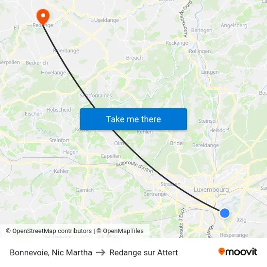 Bonnevoie, Nic Martha to Redange sur Attert map