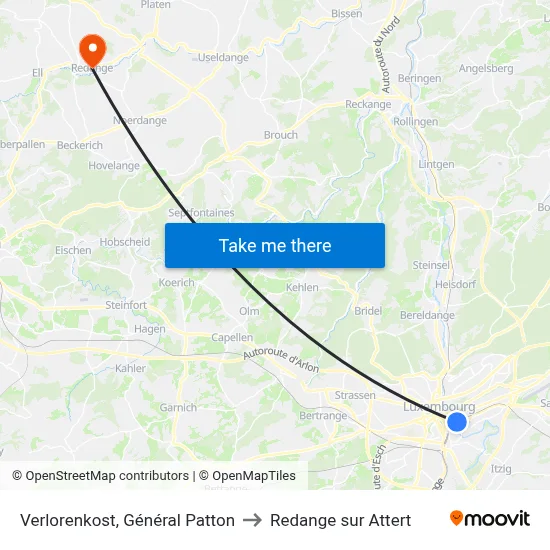 Verlorenkost, Général Patton to Redange sur Attert map