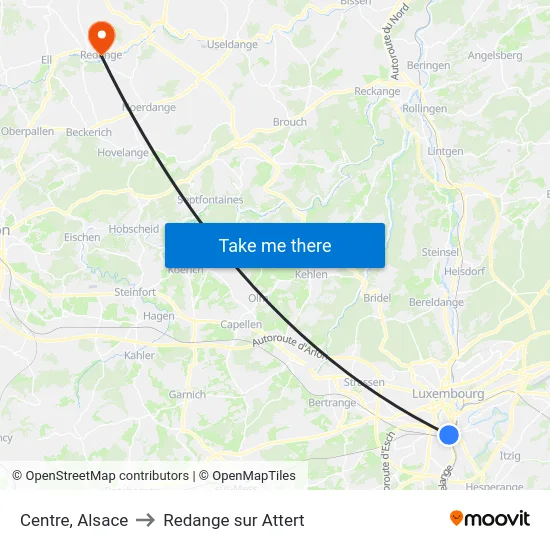 Centre, Alsace to Redange sur Attert map