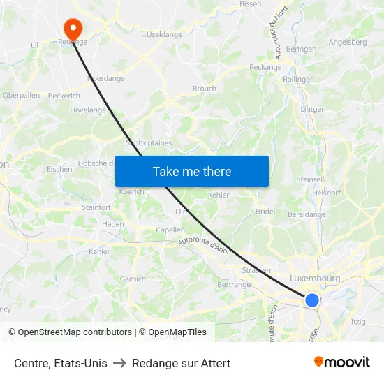 Centre, Etats-Unis to Redange sur Attert map
