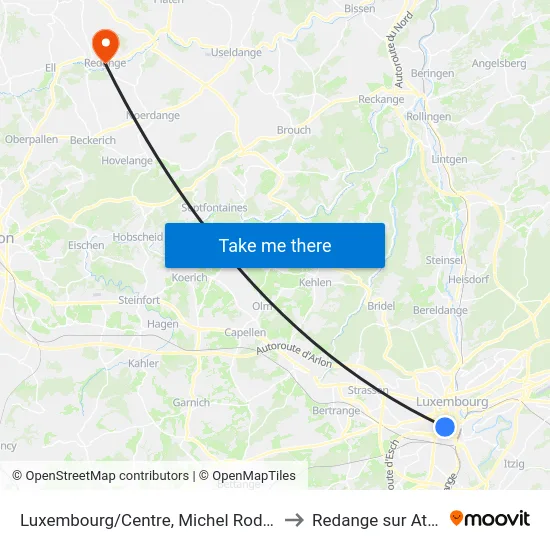 Luxembourg/Centre, Michel Rodange to Redange sur Attert map