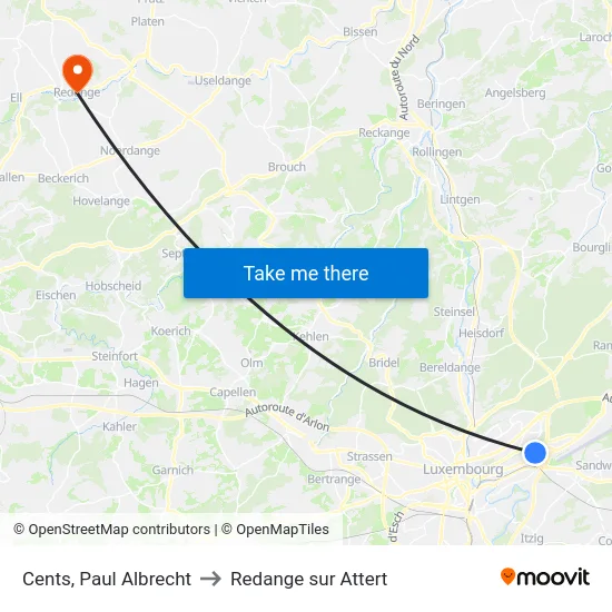 Cents, Paul Albrecht to Redange sur Attert map