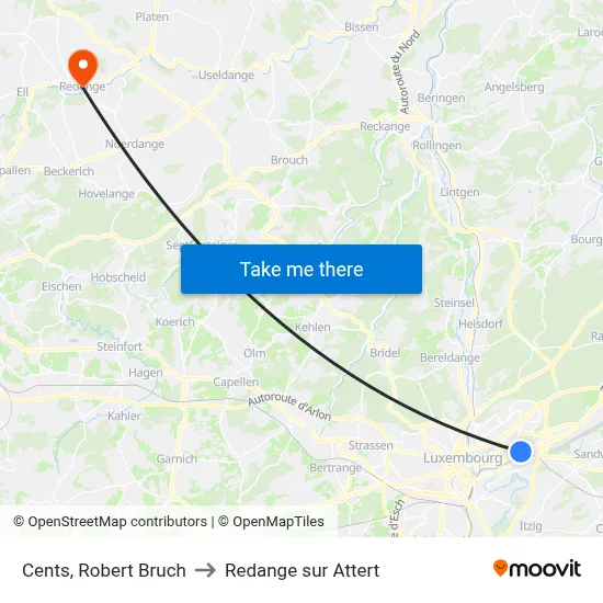 Cents, Robert Bruch to Redange sur Attert map