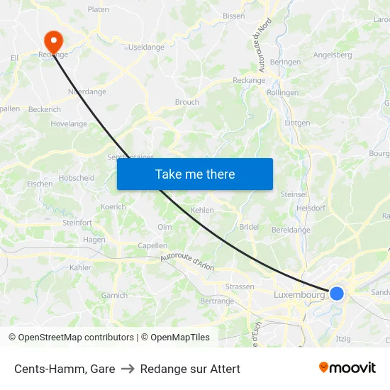 Cents-Hamm, Gare to Redange sur Attert map