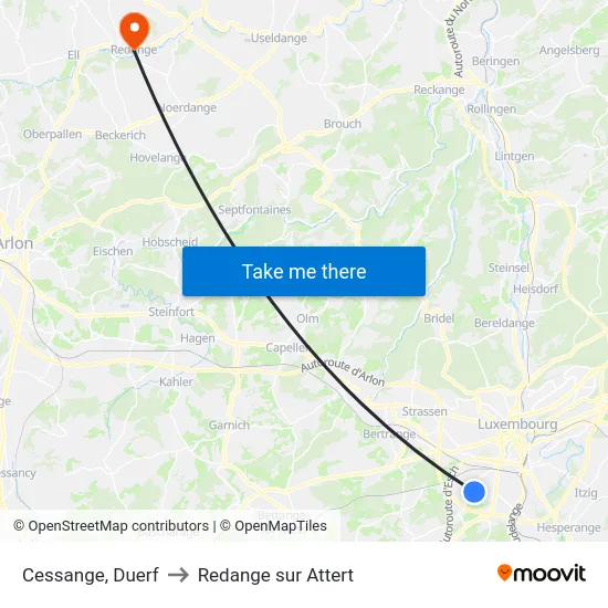 Cessange, Duerf to Redange sur Attert map
