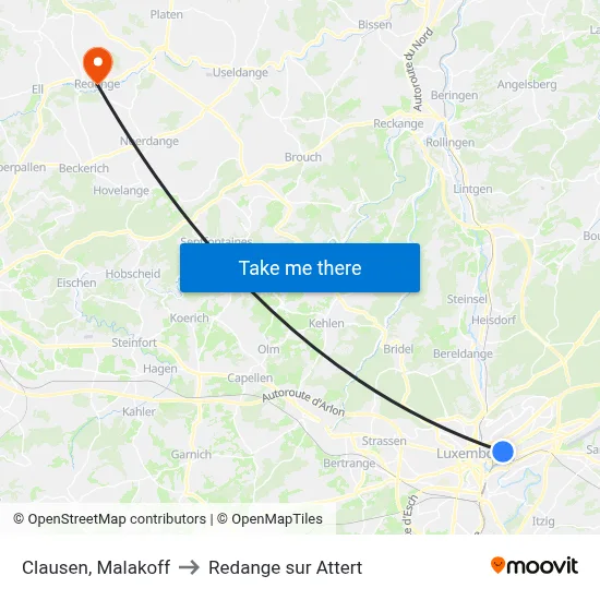 Clausen, Malakoff to Redange sur Attert map