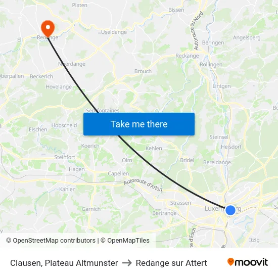 Clausen, Plateau Altmunster to Redange sur Attert map