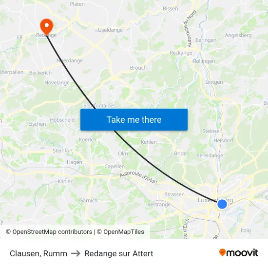 Clausen, Rumm to Redange sur Attert map