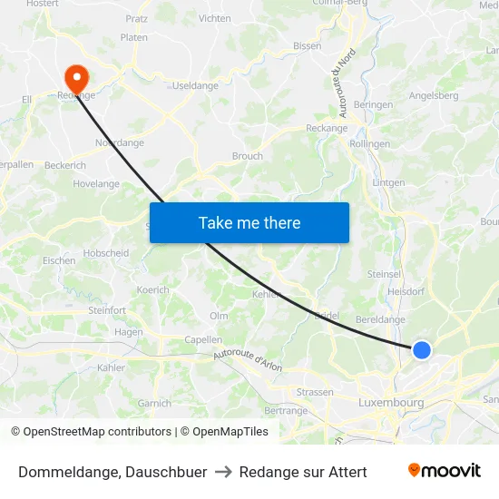 Dommeldange, Dauschbuer to Redange sur Attert map