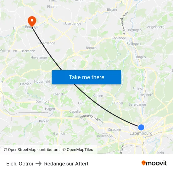 Eich, Octroi to Redange sur Attert map