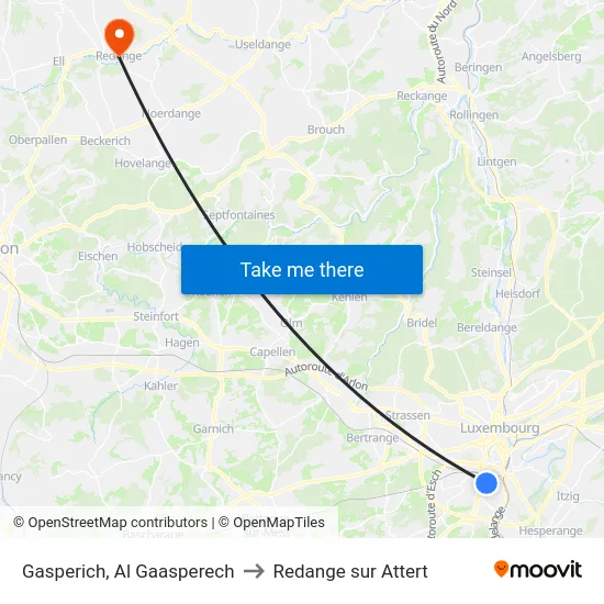 Gasperich, Al Gaasperech to Redange sur Attert map