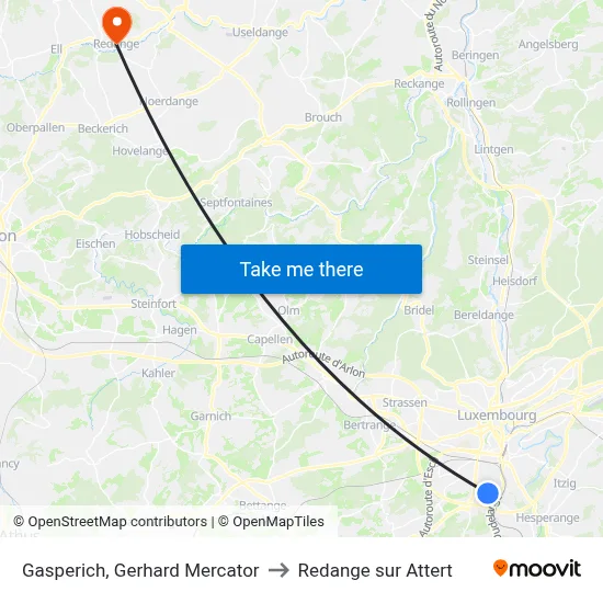 Gasperich, Gerhard Mercator to Redange sur Attert map