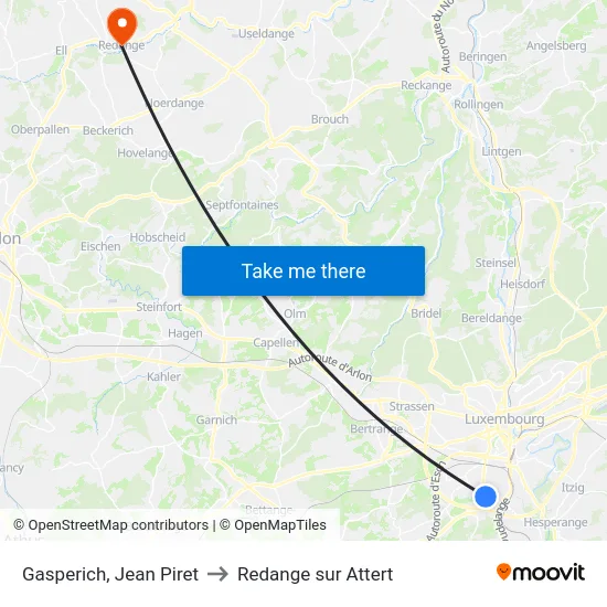 Gasperich, Jean Piret to Redange sur Attert map