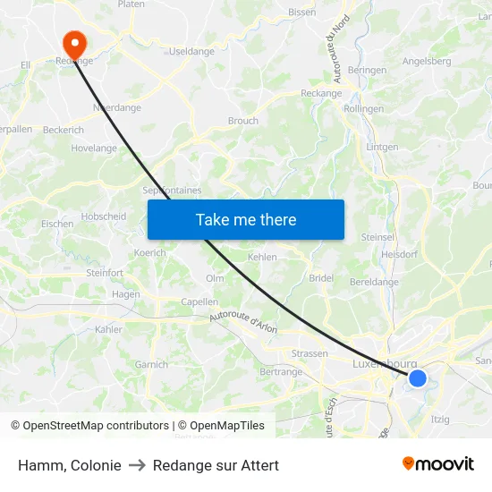 Hamm, Colonie to Redange sur Attert map