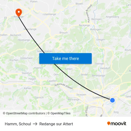Hamm, Schoul to Redange sur Attert map
