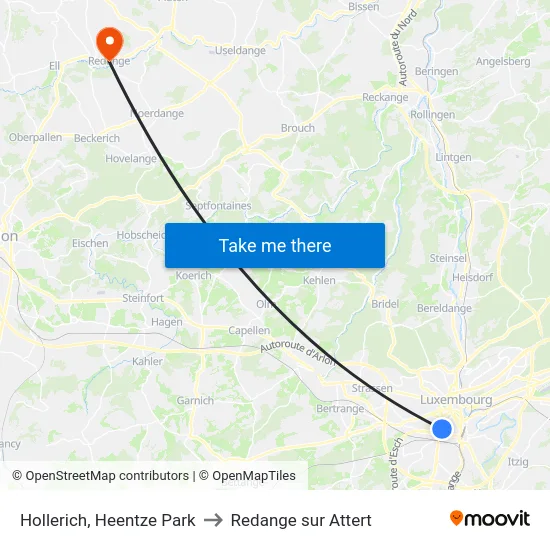 Hollerich, Heentze Park to Redange sur Attert map