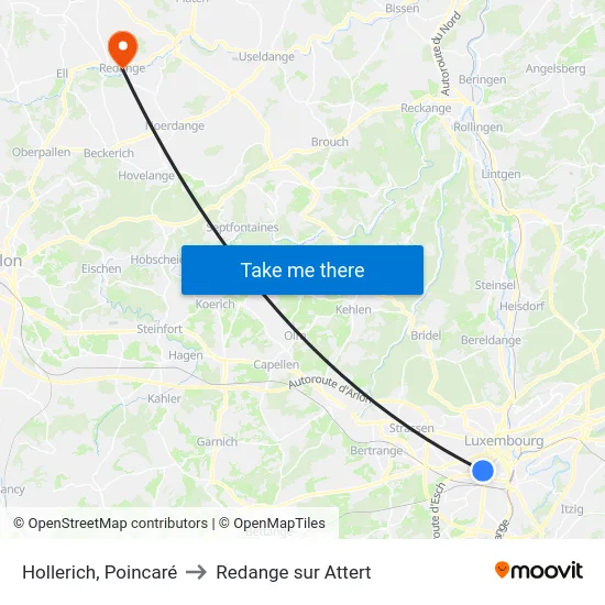 Hollerich, Poincaré to Redange sur Attert map