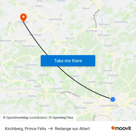 Kirchberg, Prince Félix to Redange sur Attert map