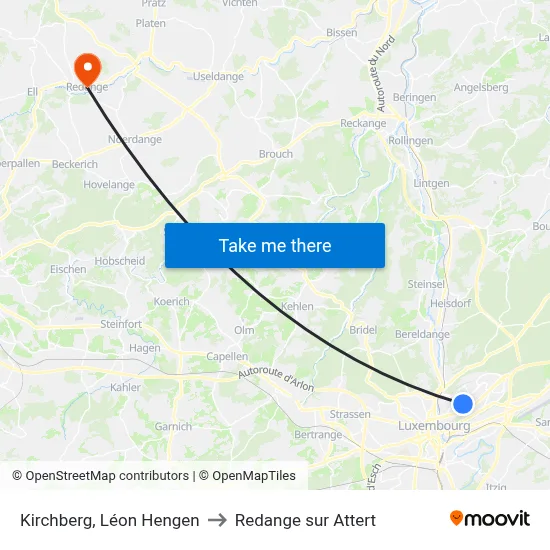 Kirchberg, Léon Hengen to Redange sur Attert map