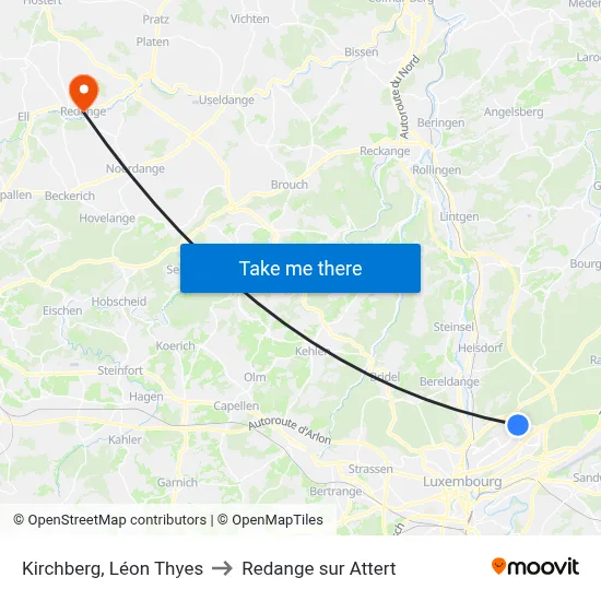 Kirchberg, Léon Thyes to Redange sur Attert map
