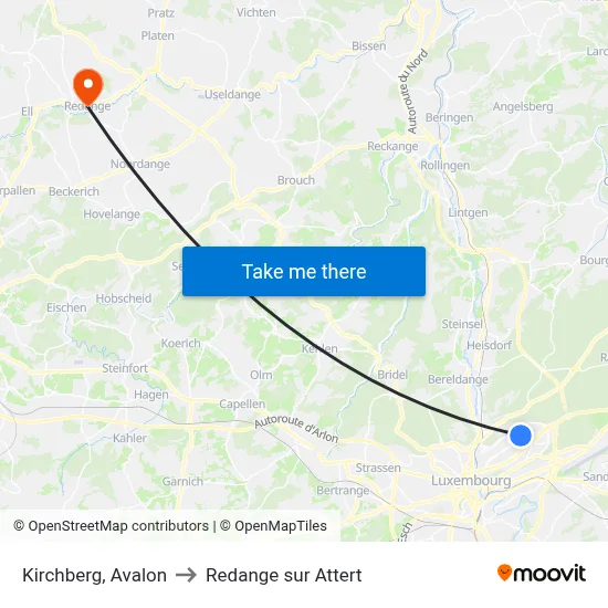Kirchberg, Avalon to Redange sur Attert map
