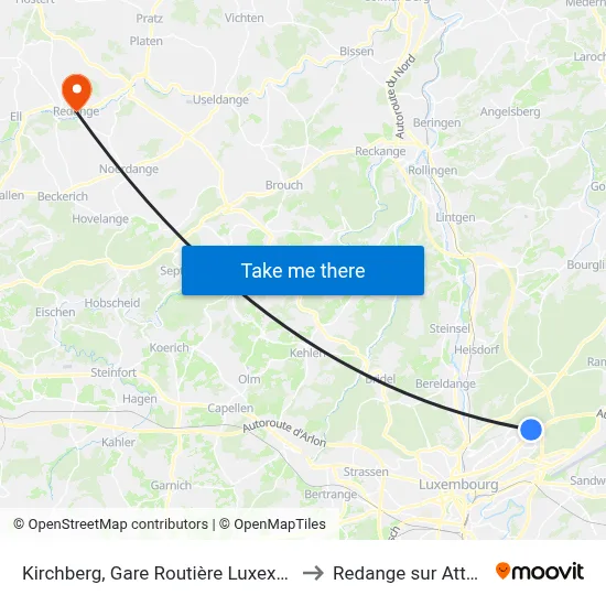 Kirchberg, Gare Routière Luxexpo to Redange sur Attert map