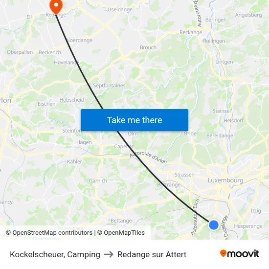 Kockelscheuer, Camping to Redange sur Attert map