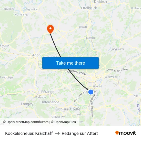Kockelscheuer, Kräizhaff to Redange sur Attert map