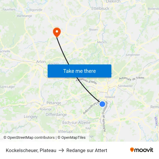 Kockelscheuer, Plateau to Redange sur Attert map