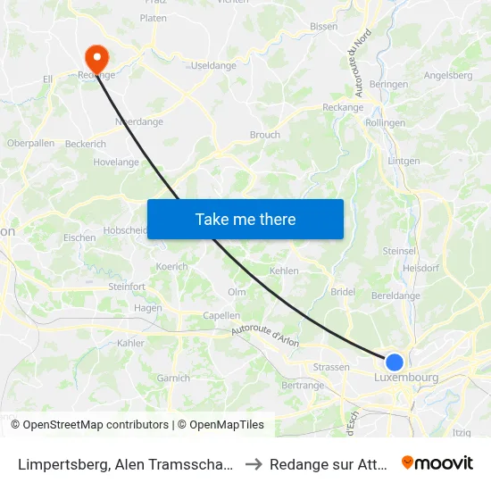 Limpertsberg, Alen Tramsschapp to Redange sur Attert map