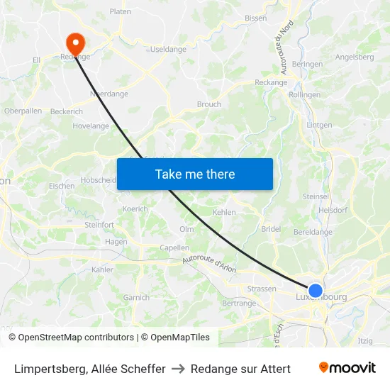Limpertsberg, Allée Scheffer to Redange sur Attert map