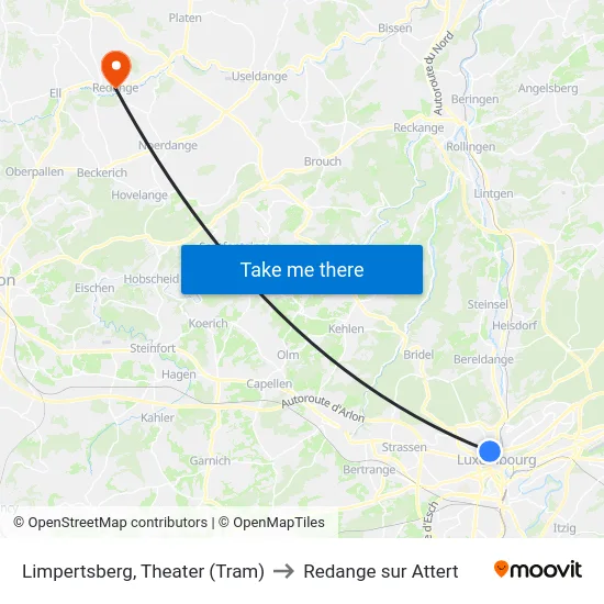 Limpertsberg, Theater (Tram) to Redange sur Attert map