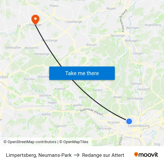 Limpertsberg, Neumans-Park to Redange sur Attert map