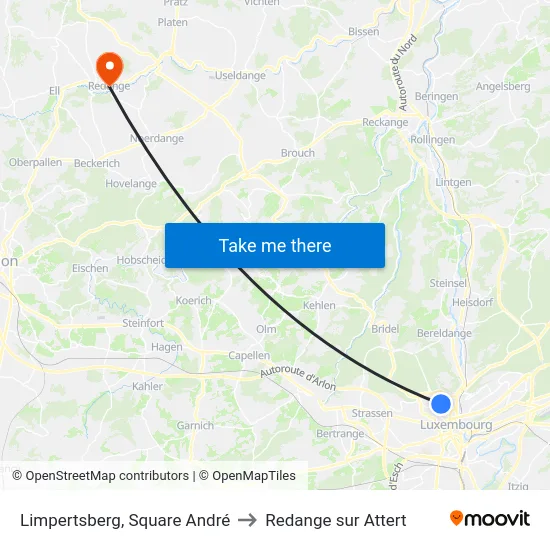 Limpertsberg, Square André to Redange sur Attert map